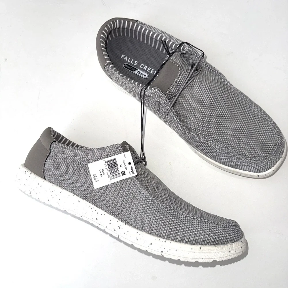 FALLS CREEK $45 Mens 11 Gray White Enzo Slip On Casual Memory Foam Shoes Box#27